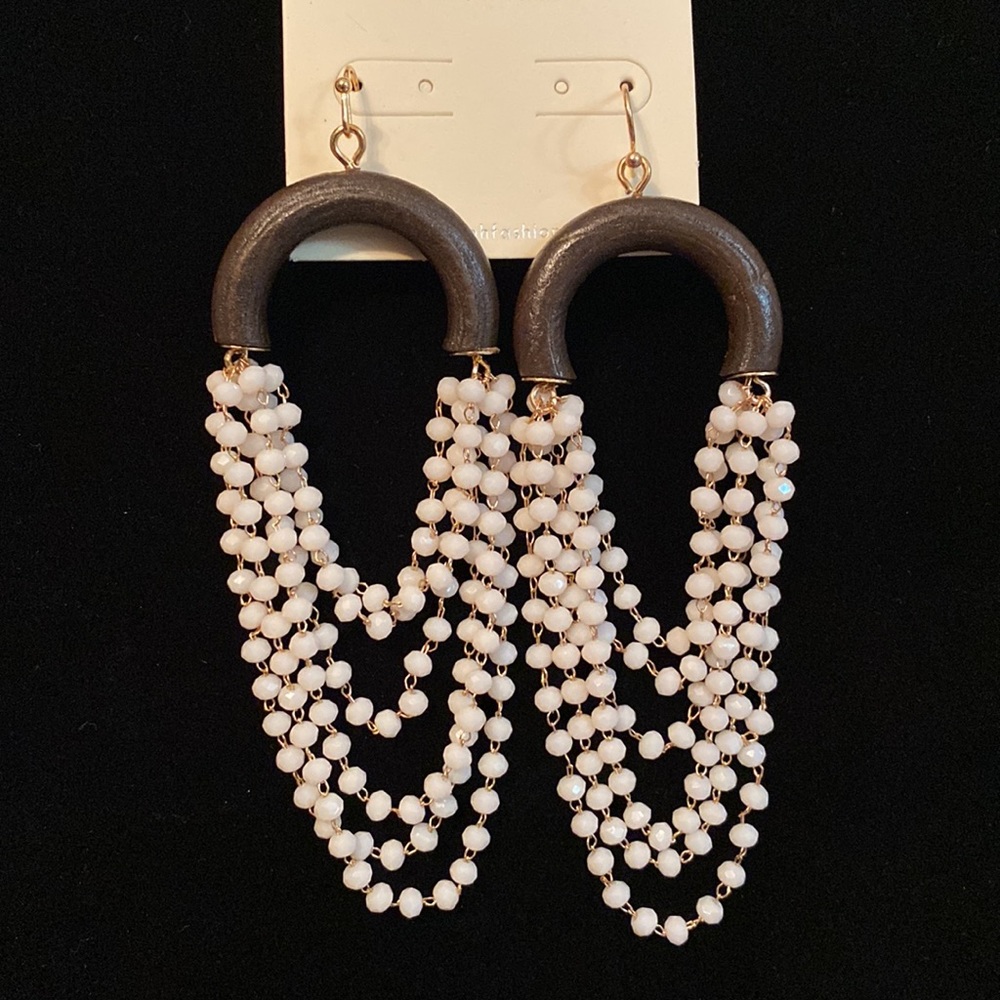 Ivory Brown & Gold Dangle Earrings